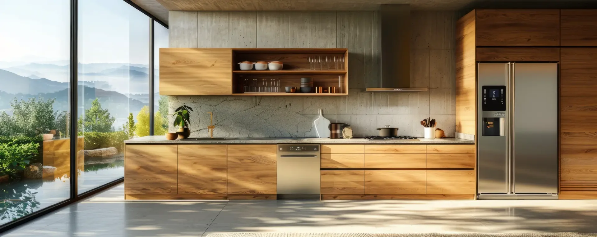 Cozinha gourmet com vista para paisagem